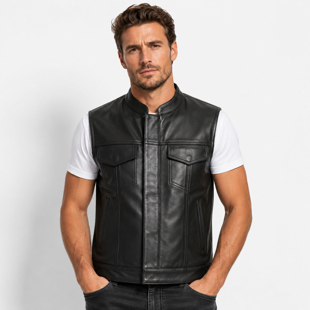 Road king motorradleder weste in nappe leder