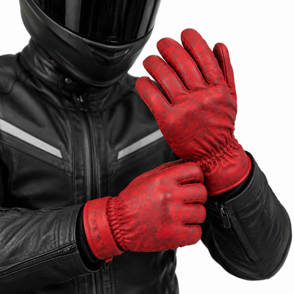 Rote Motorrad-Lederhandschuhe Herren mit klassischer Vintage-Optik