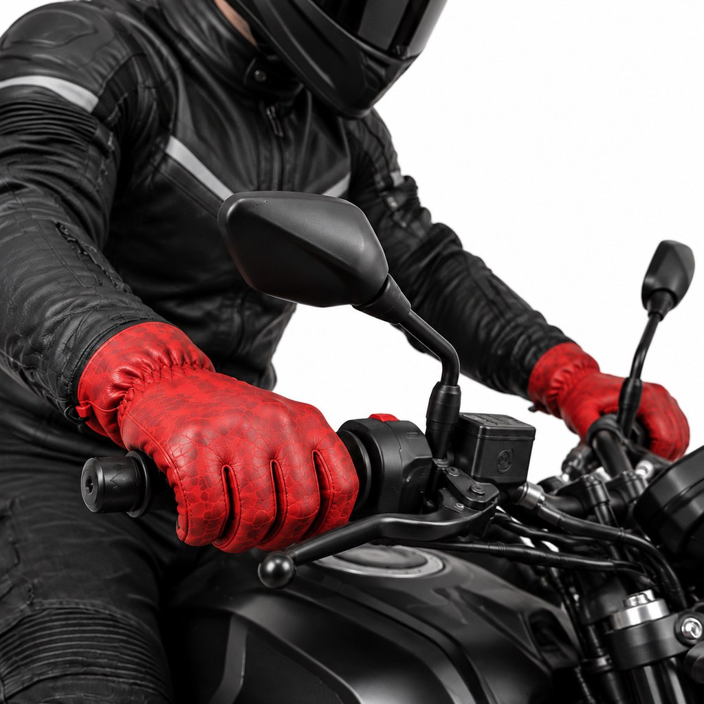 Rote Motorrad-Lederhandschuhe Herren mit klassischer Vintage-Optik