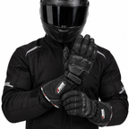 Motorradhandschuhe Herren mit langer Stulpe und verstärkter Handfläche Schwarz