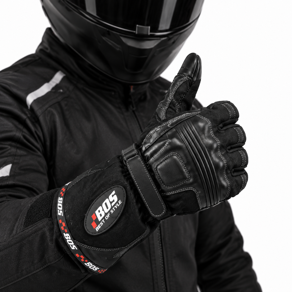 Motorradhandschuhe Herren mit langer Stulpe und verstärkter Handfläche Schwarz