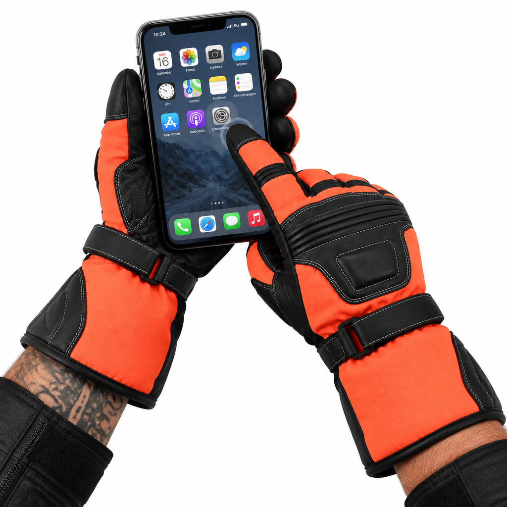 Motorradhandschuhe Herren Lange Stulpe mit verstärkter Handfläche Orange