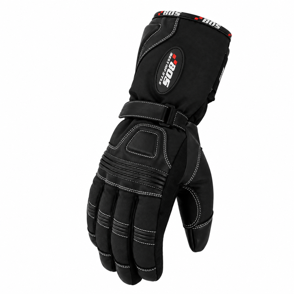 Motorradhandschuhe Herren mit langer Stulpe und verstärkter Handfläche Schwarz