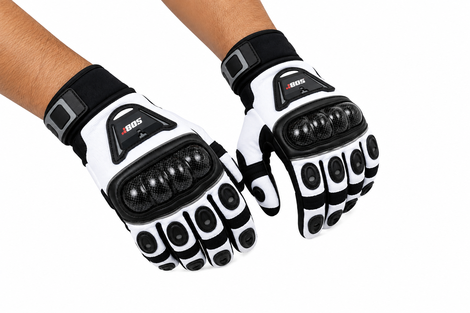 Herren Motorradhandschuhe Weiß Schwarz mit Handschutz