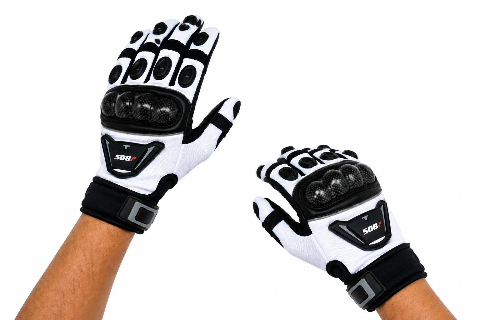 Herren Motorradhandschuhe Weiß Schwarz mit Handschutz
