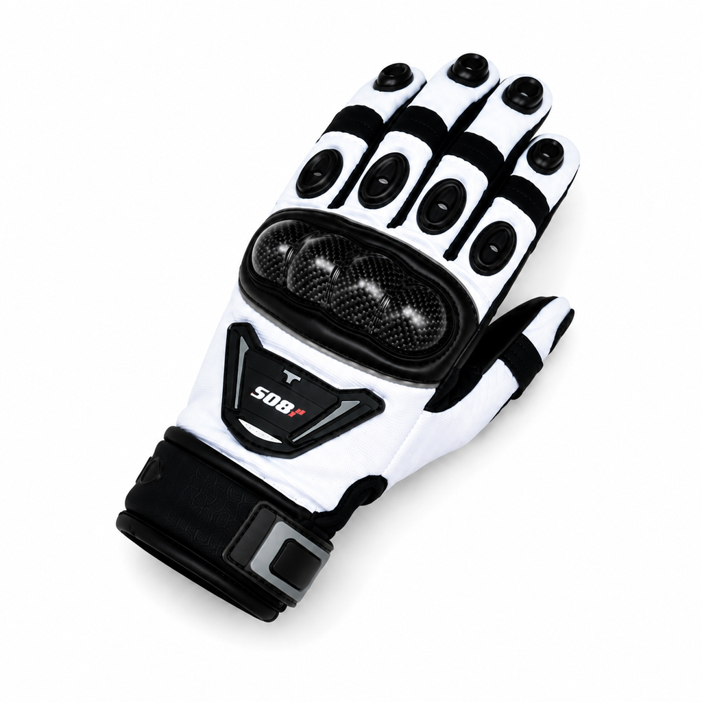 Herren Motorradhandschuhe Weiß Schwarz mit Handschutz
