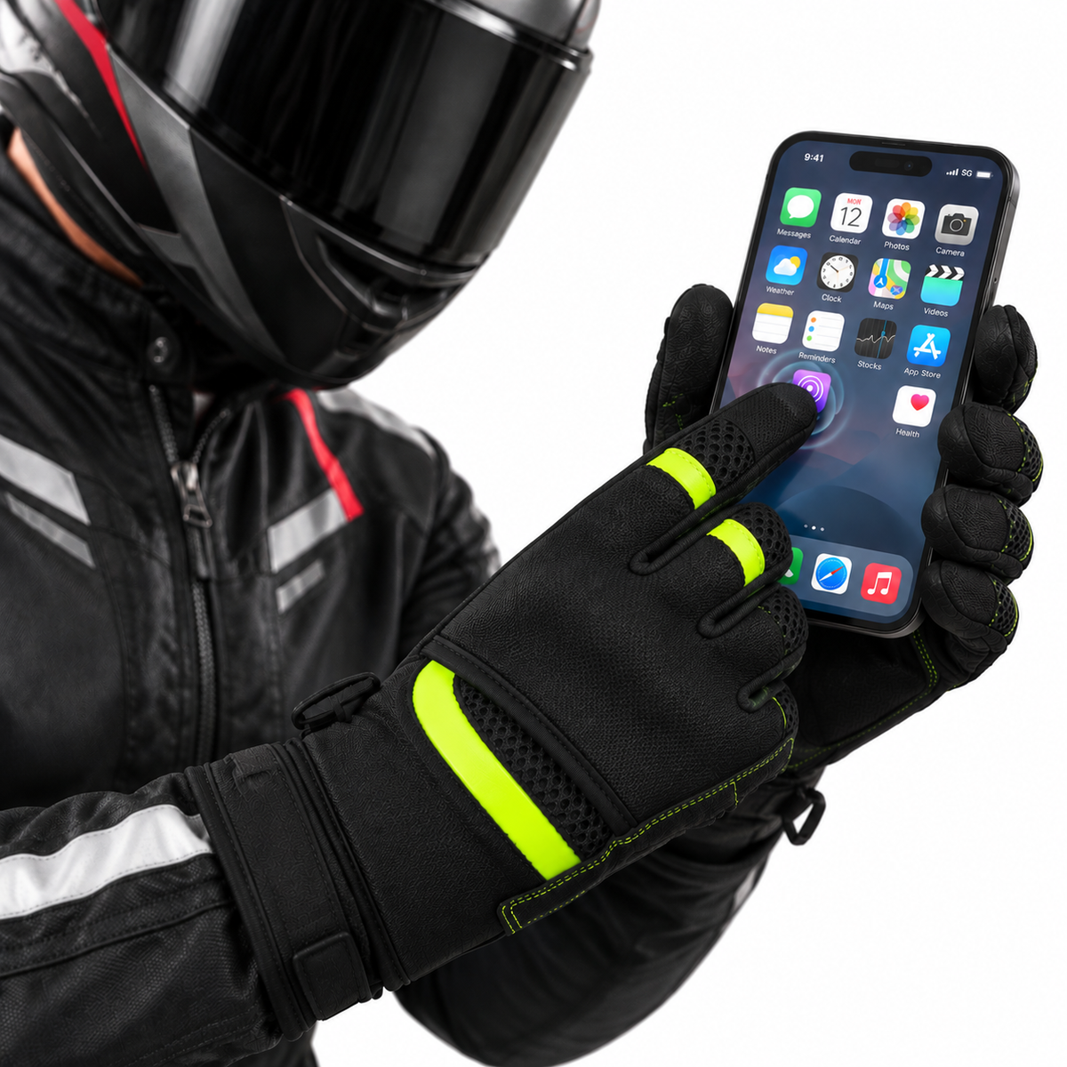 Herren Motorradhandschuhe Schwarz Grün mit Mesh-Belüftung und verstärkter Handfläche