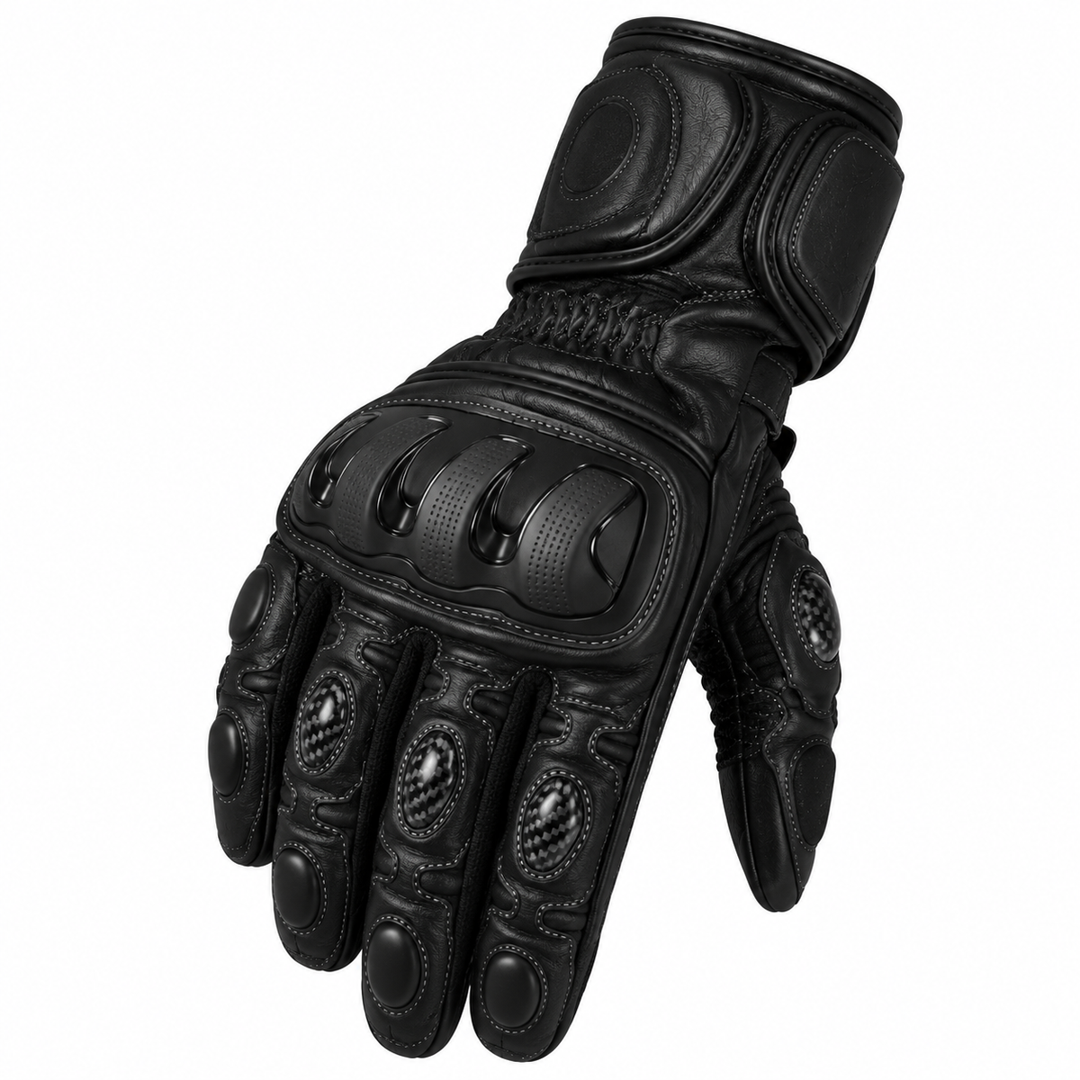 Herren Motorradhandschuhe Schwarz mit Knöchelprotektor und Langschaft