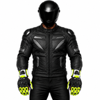 Herren Motorradhandschuhe Schwarz Grün mit Hartschutz und langer Stulpe