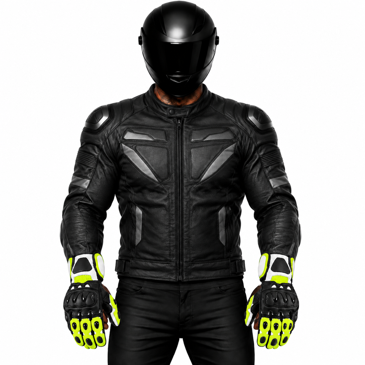 Herren Motorradhandschuhe Schwarz Grün mit Hartschutz und langer Stulpe