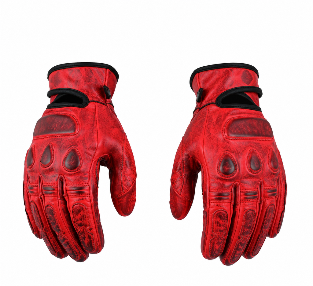 Herren Leder Motorradhandschuhe Rot mit Protektoren