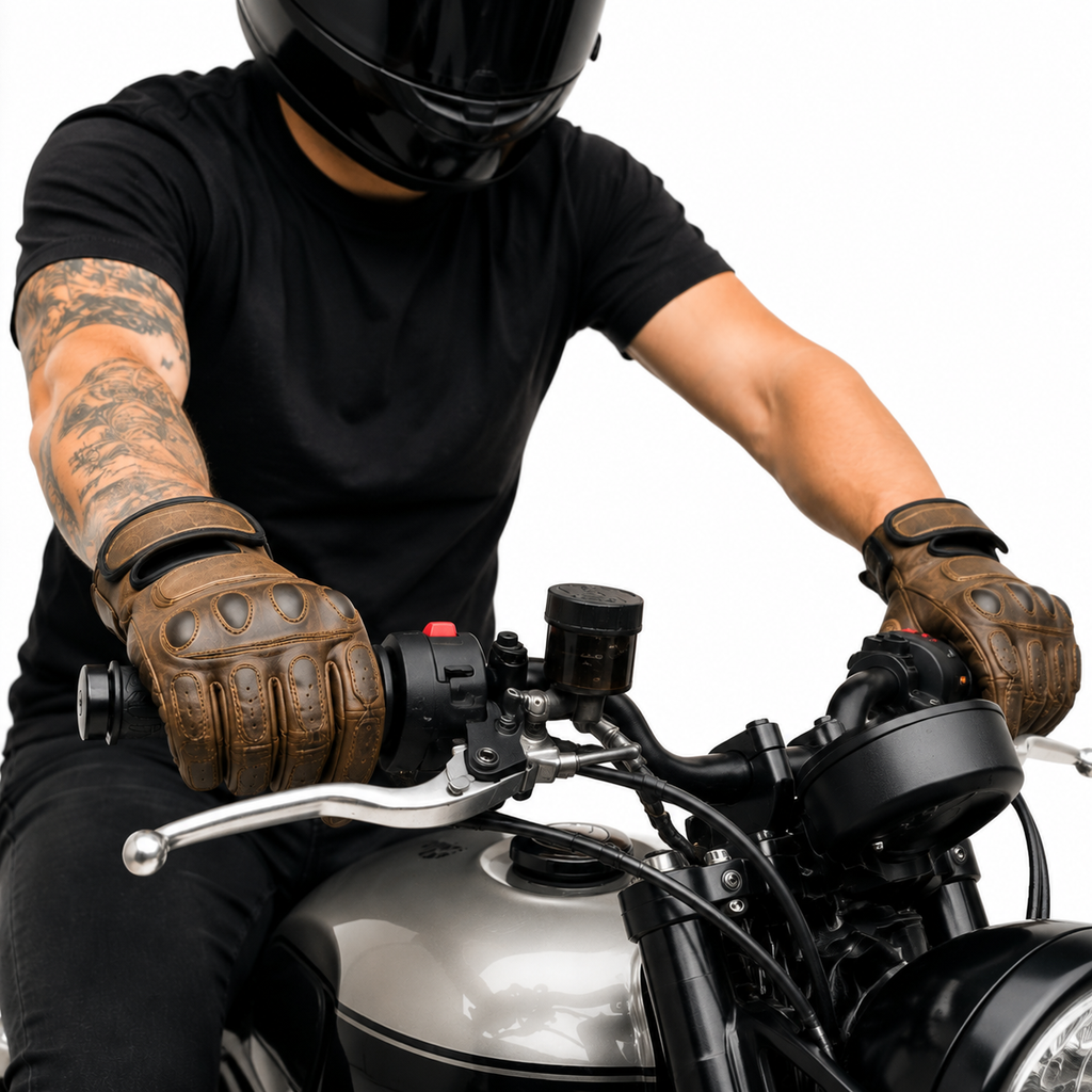 Herren Vintage Leder Motorradhandschuhe Braun mit Schutzverstärkung