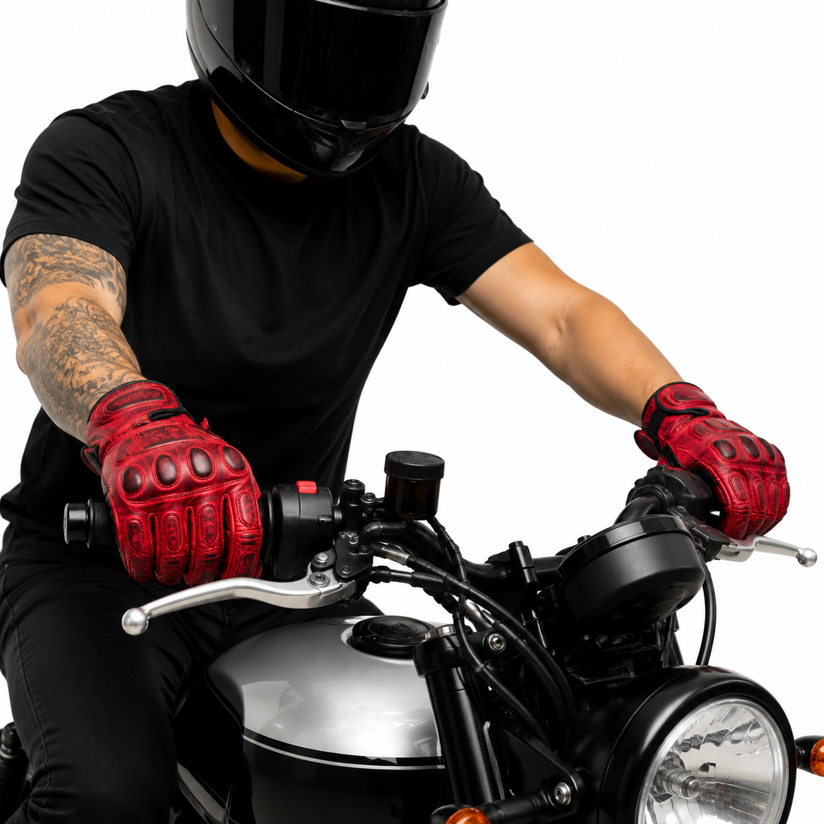 Herren Leder Motorradhandschuhe Rot mit Protektoren