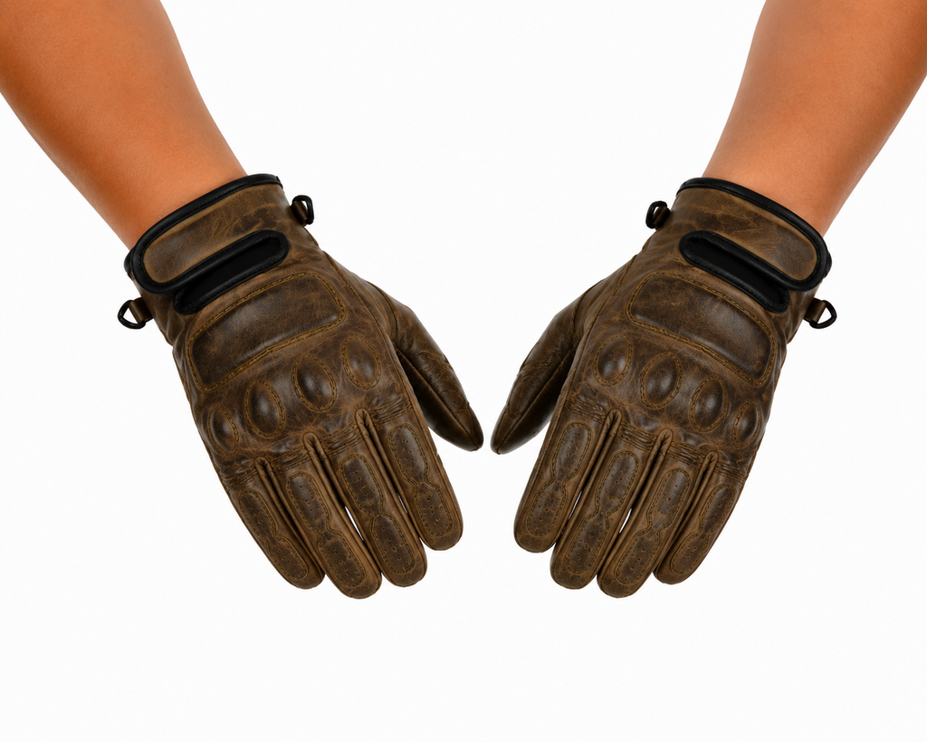Herren Vintage Leder Motorradhandschuhe Braun mit Schutzverstärkung