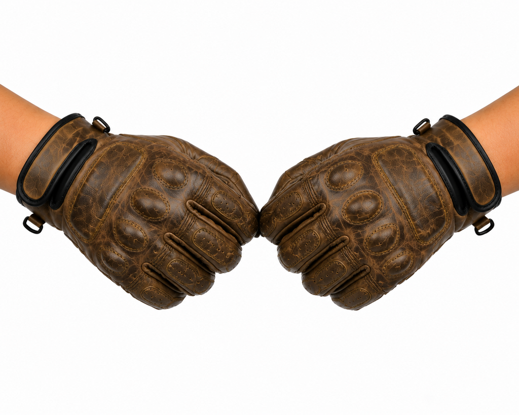 Herren Vintage Leder Motorradhandschuhe Braun mit Schutzverstärkung