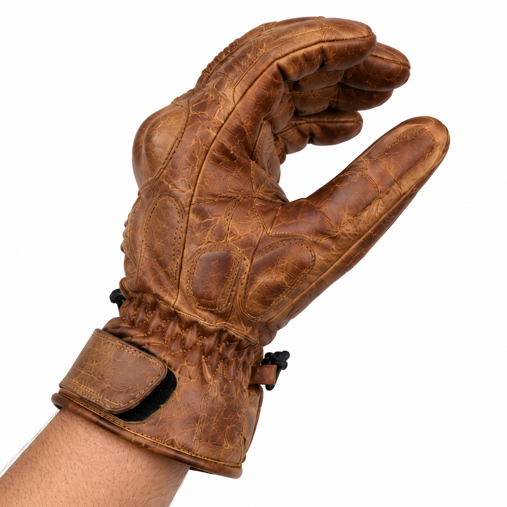 Herren Leder Motorradhandschuhe Braun mit Protektoren