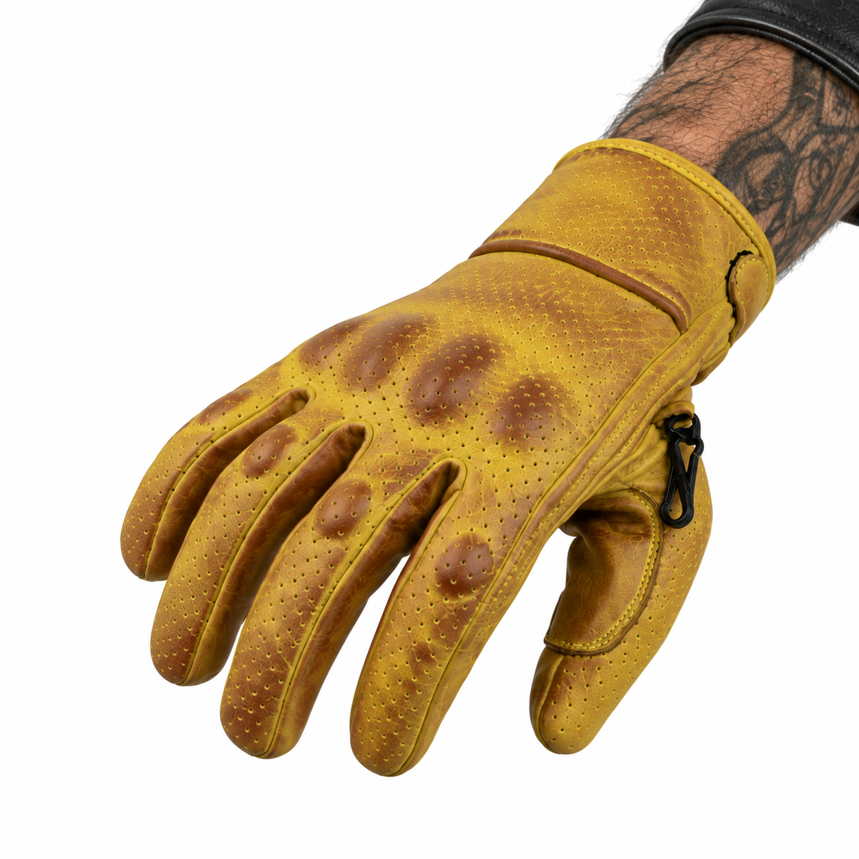 Gelbe Leder-Motorradhandschuhe Herren mit Handverstärkung