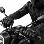 Schwarze Lederhandschuhe für Motorradfahrer mit Knöchelschutz