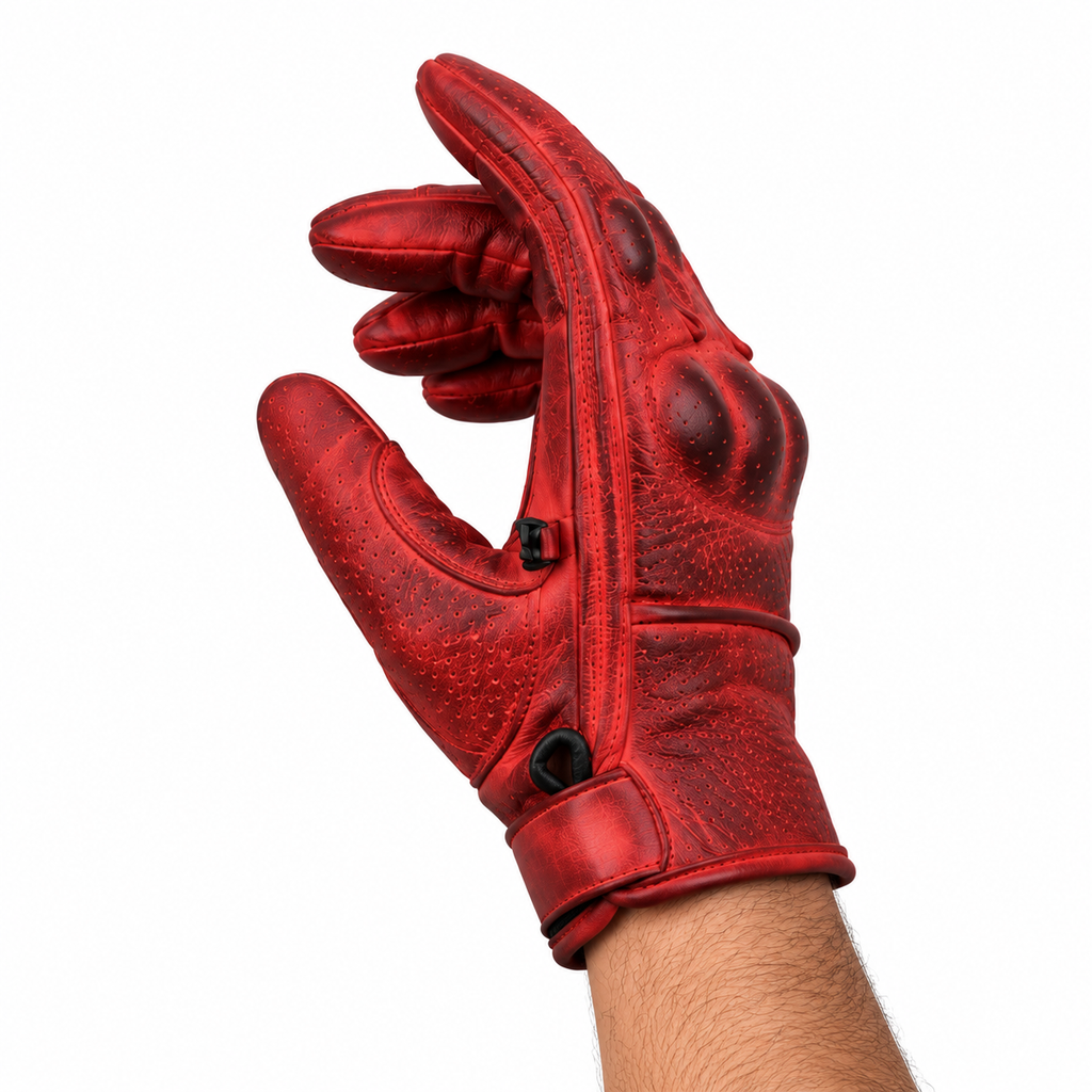 Rote Motorrad-Lederhandschuhe Herren mit Knöchelprotektoren