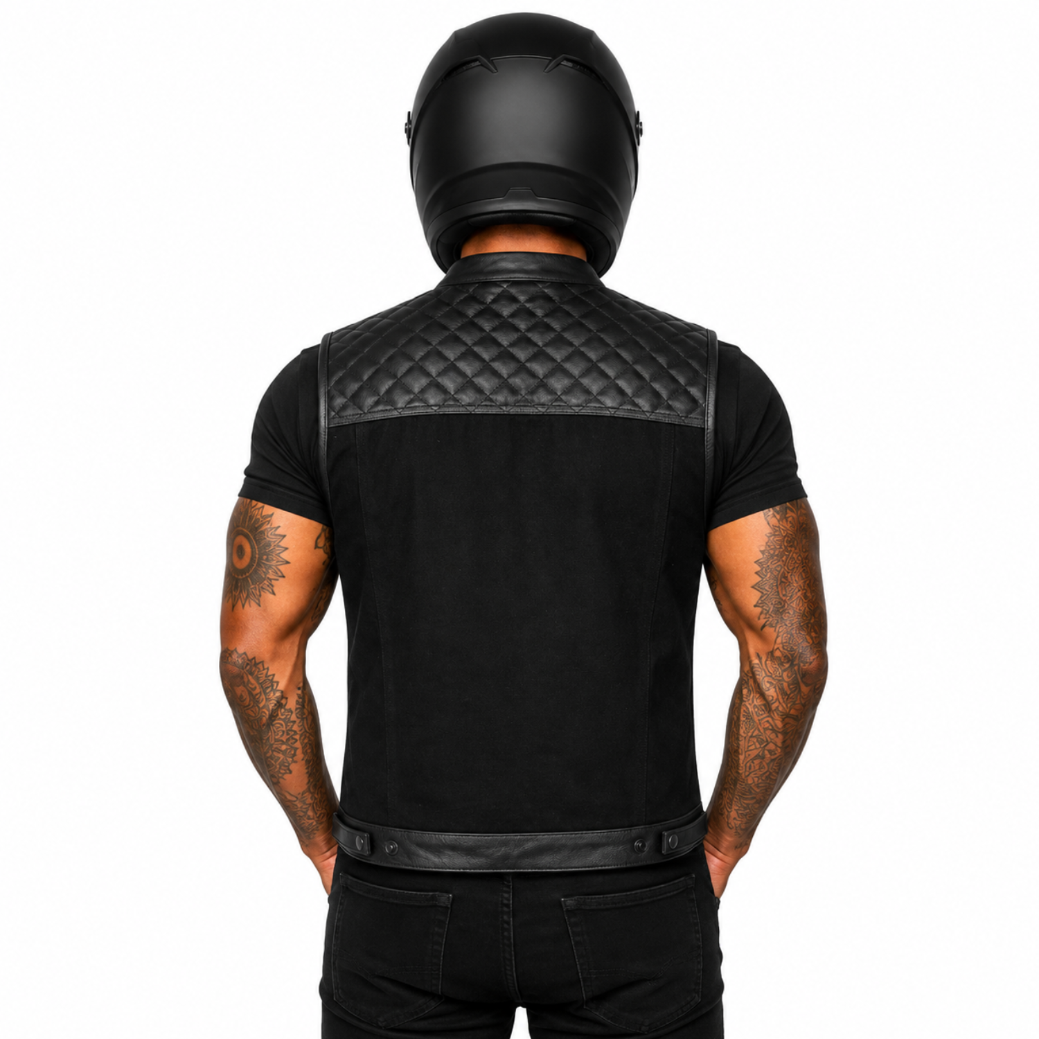RoadKing Herren Motorrad Lederweste Schwarz – Rindsleder & Baumwoll-Denim