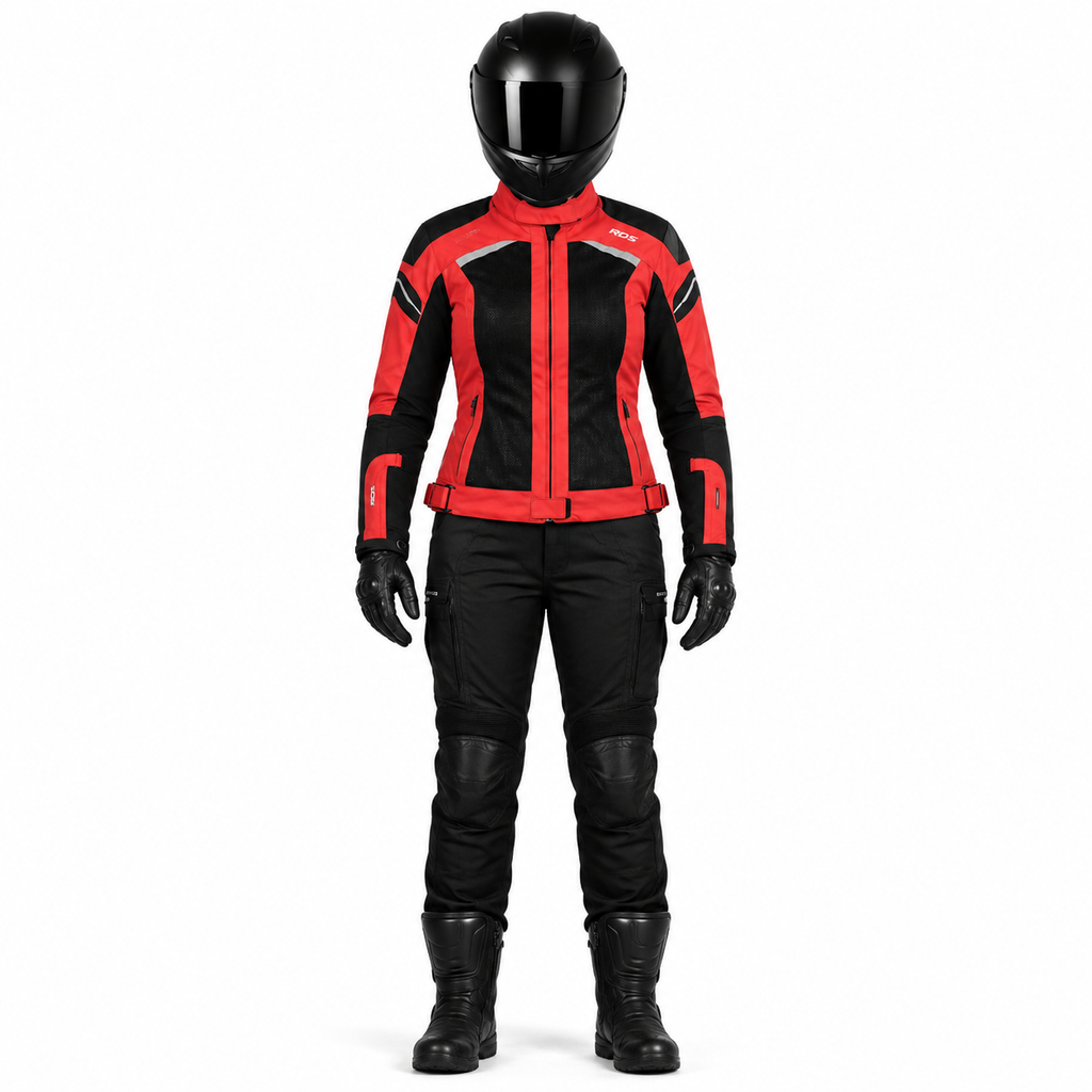 Damen Motorrad Textiljacke Rot Sommer CE