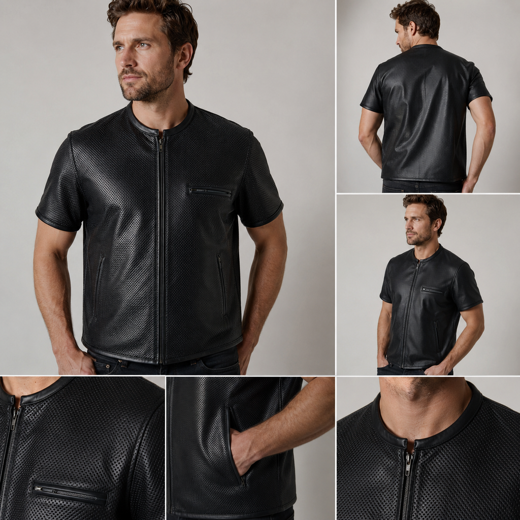 Nahaufnahme der Schultersteppung der Outlaw Lederweste aus Rindsleder, zeigt hochwertige Verarbeitung und klassischen Biker-Look
