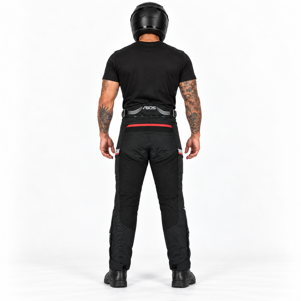 Schwarze Motorradhose mit Netzgewebe und verstellbarem Bund