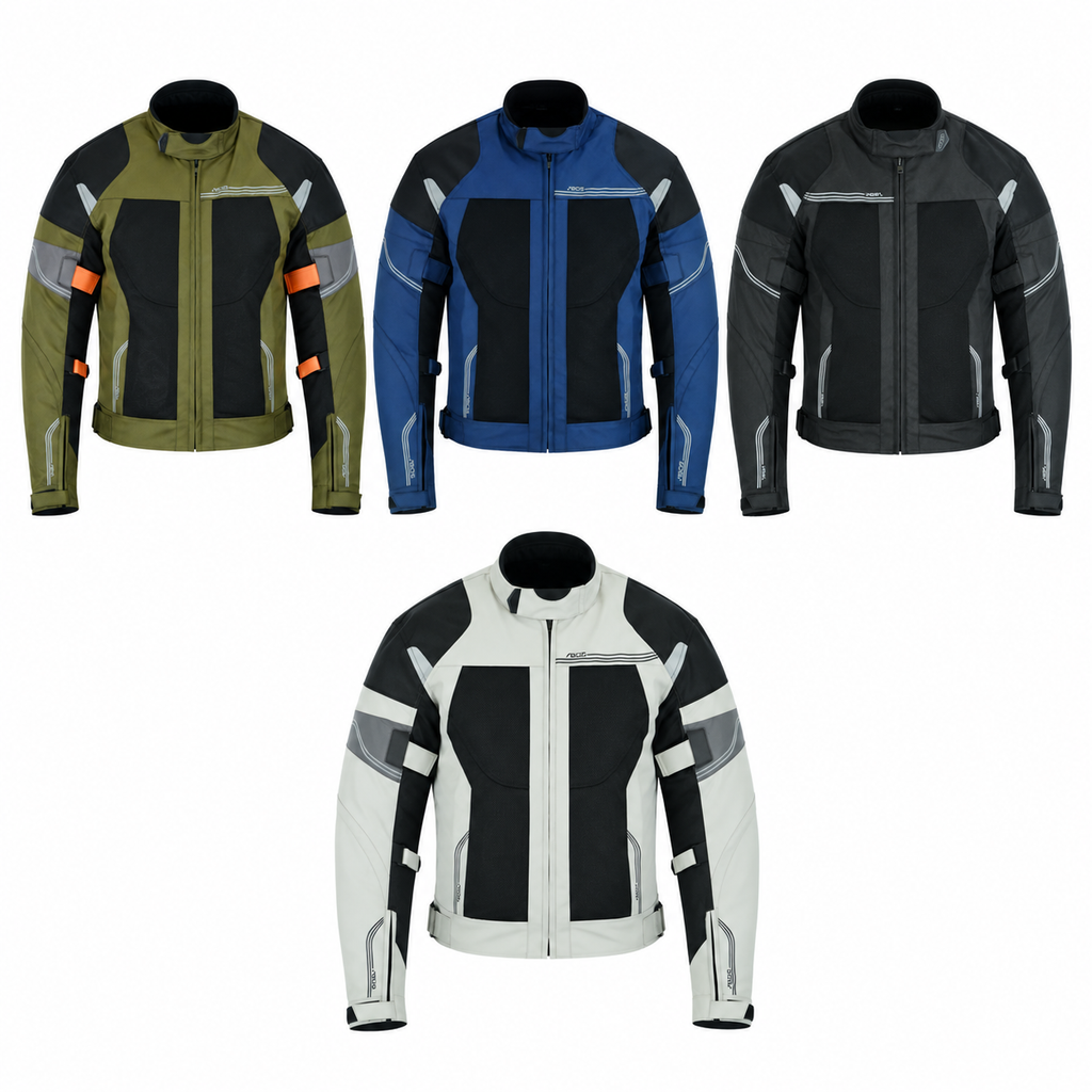 Herren Motorradjacke Sommer in Schwarz, Blau & Grau mit CE-Protektoren