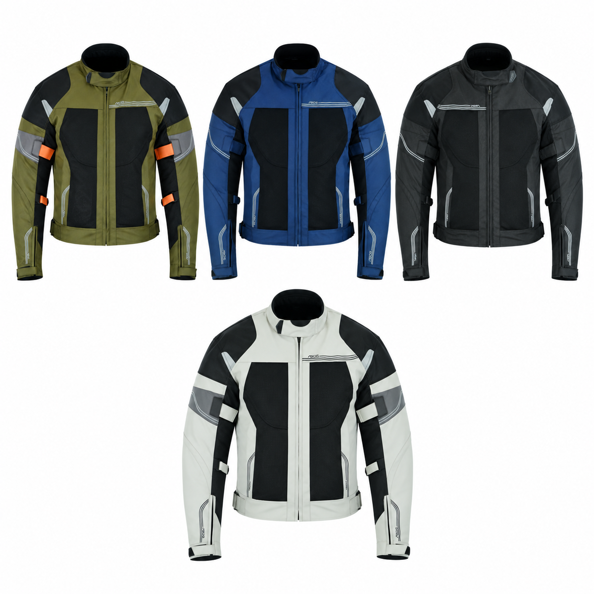 Herren Motorradjacke Sommer in Schwarz, Blau & Grau mit CE-Protektoren