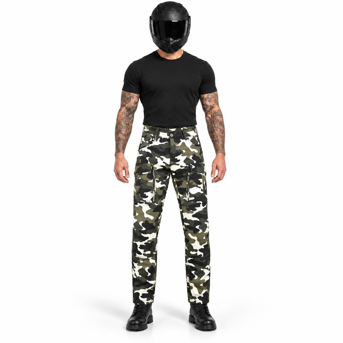 Motorrad-Cargohose Weiß mit Baumwollstretch und CE-Knieprotektoren
