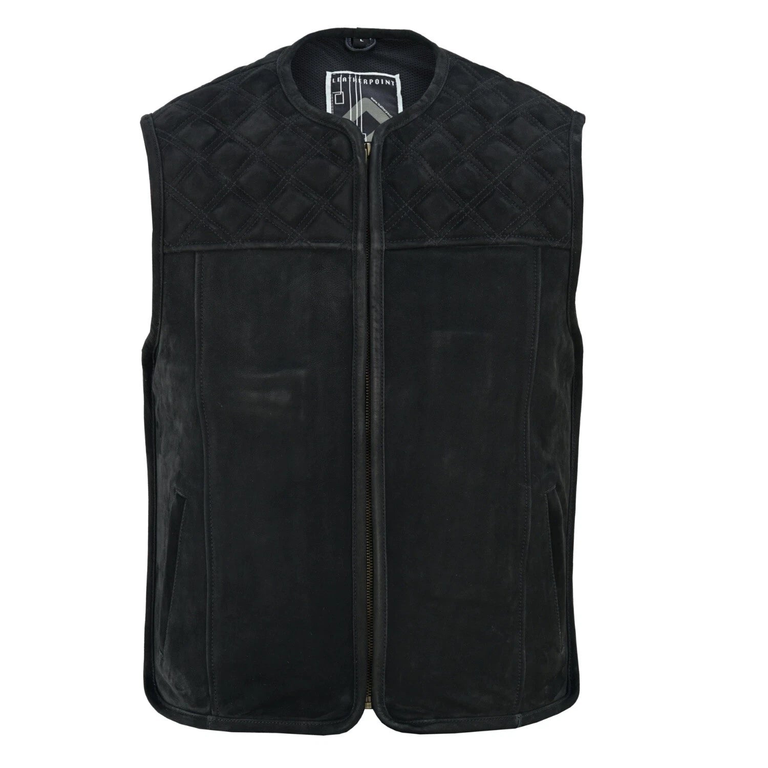 Frontansicht der Iron Brotherhood Wild Leather Weste aus schwarzem Nubuckleder