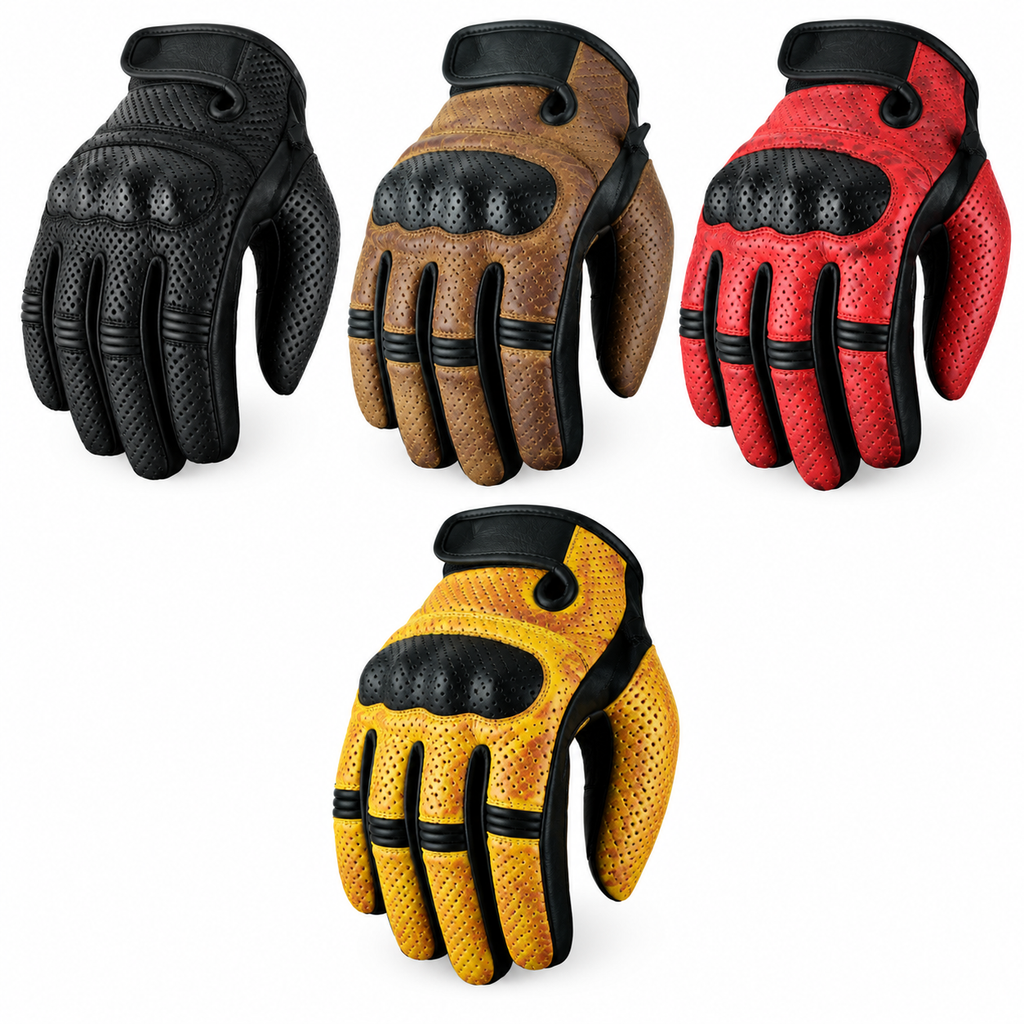 Herren Motorrad-Lederhandschuhe – vier Farben, Perforiert & Verstärkt