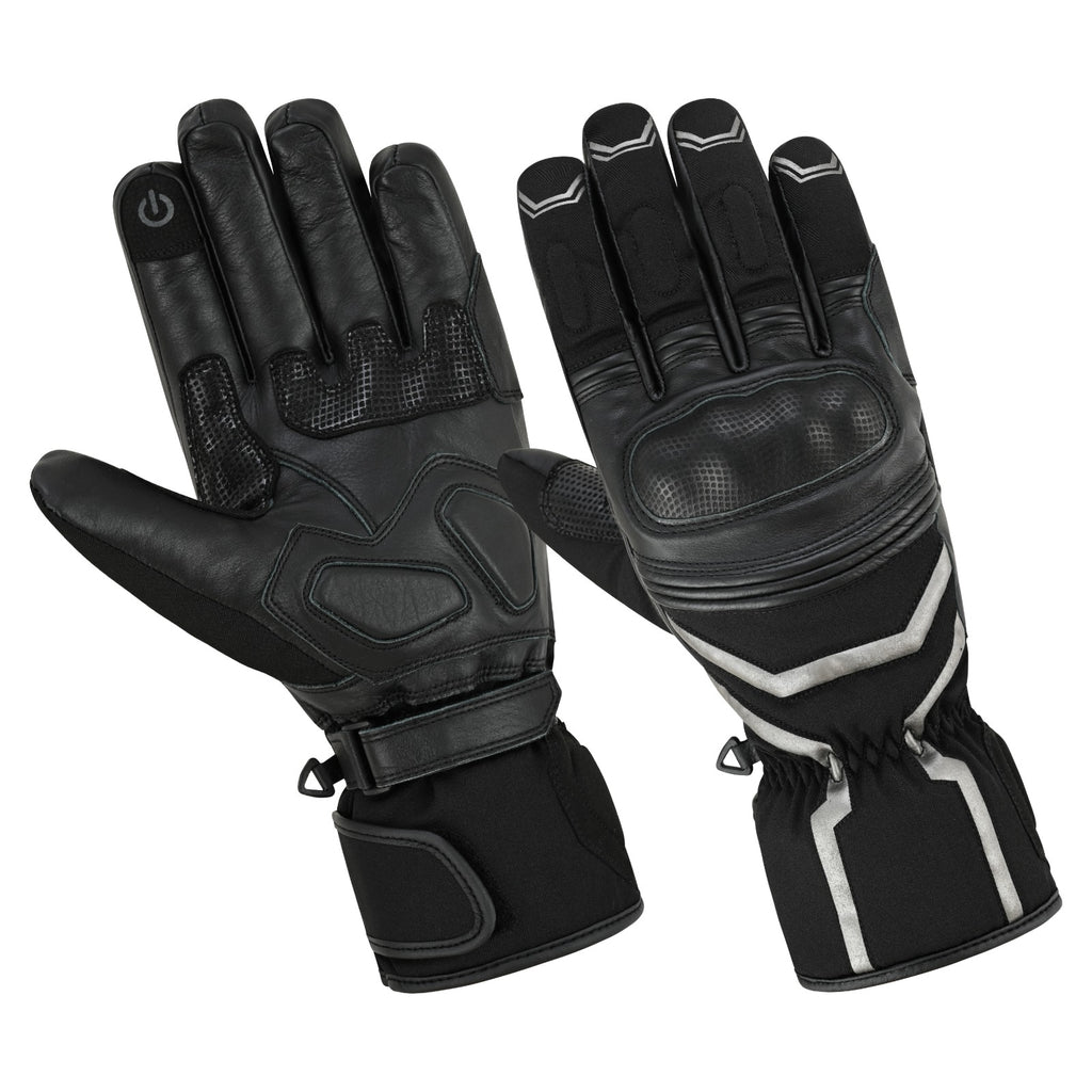 Herren Motorradhandschuhe Schwarz mit Knöchelpolster und Touchscreen-Funktion