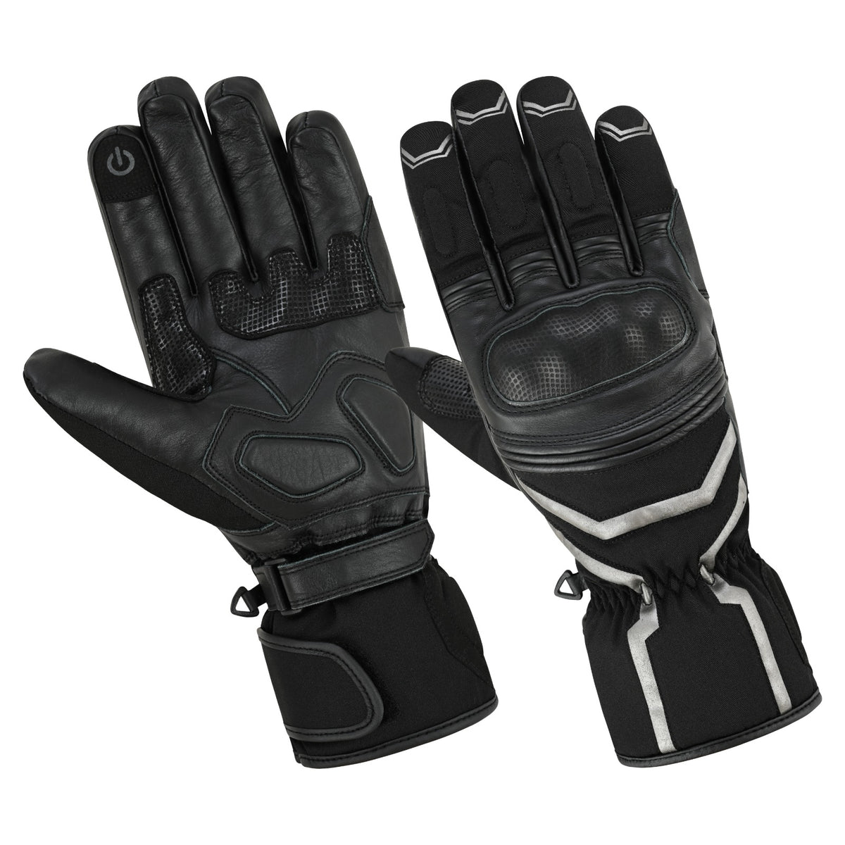 Herren Motorradhandschuhe Schwarz mit Knöchelpolster und Touchscreen-Funktion