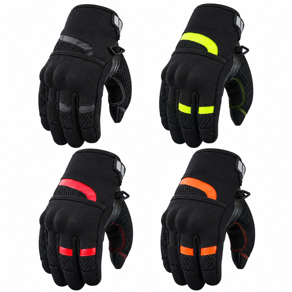 Herren Motorradhandschuhe Schwarz mit Mesh-Belüftung und Farbdetails