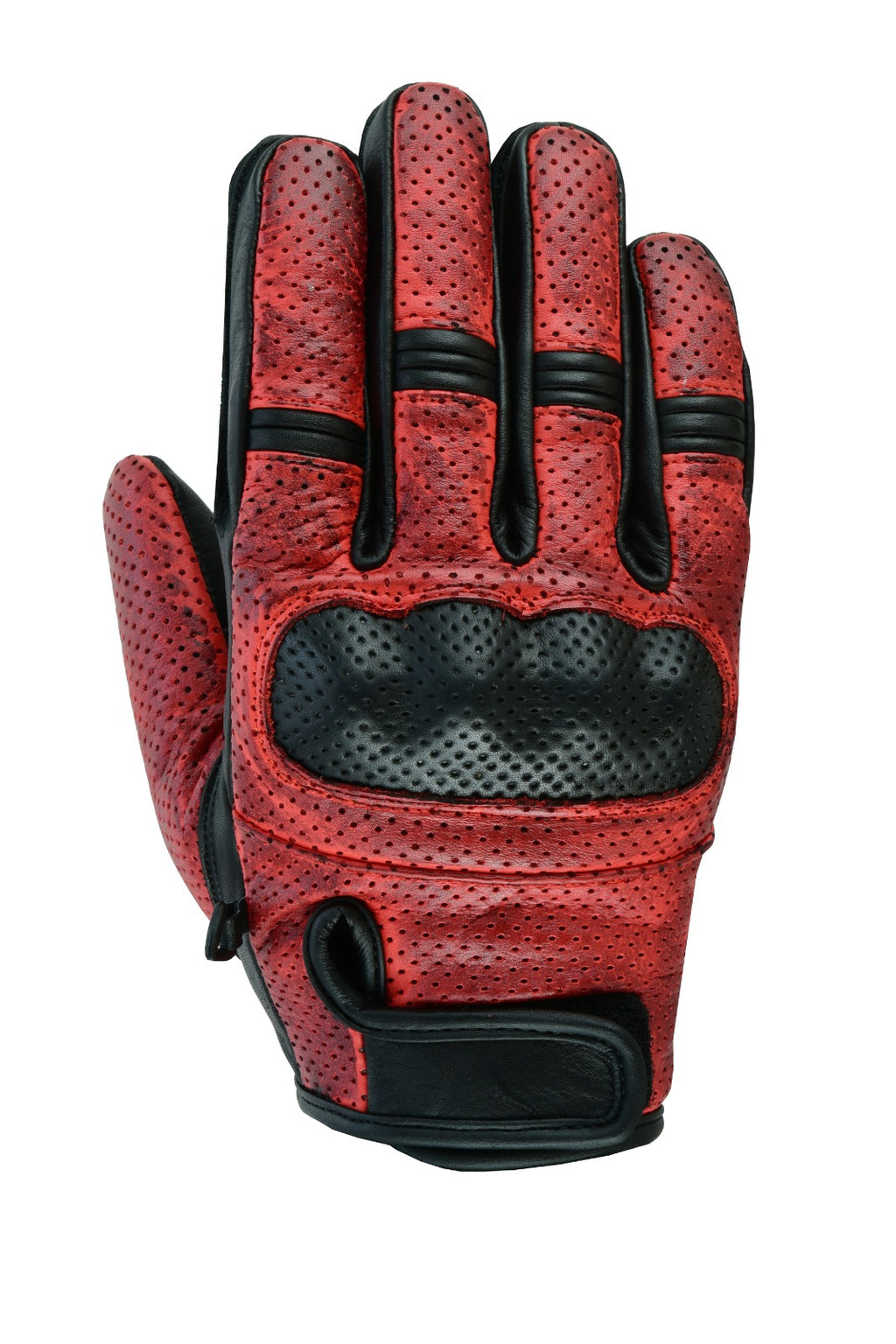 Herren Motorrad Lederhandschuhe Rot Schwarz mit Protektoren