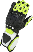 Herren Motorradhandschuhe Schwarz Grün mit Hartschutz und langer Stulpe