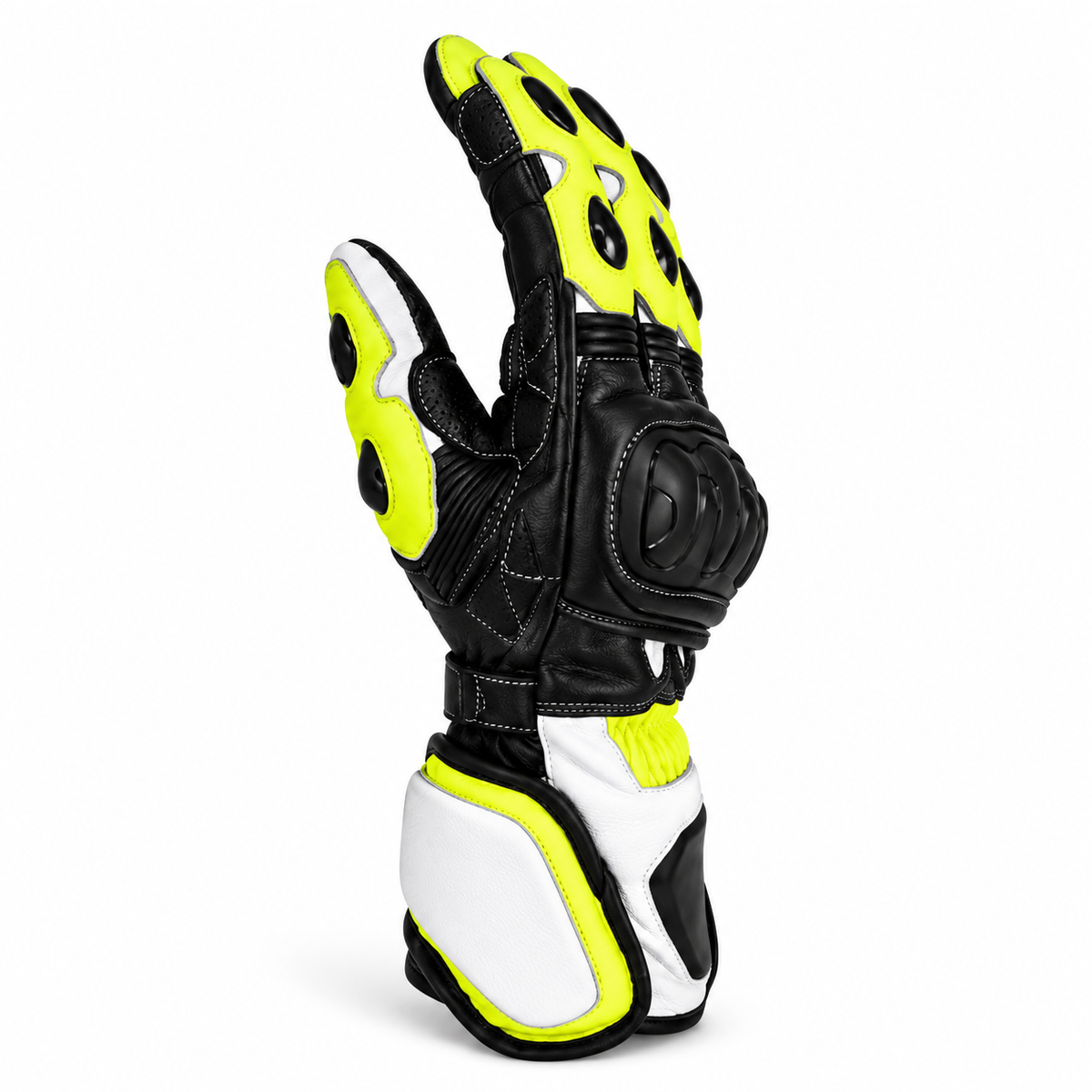 Herren Motorradhandschuhe Schwarz Grün mit Hartschutz und langer Stulpe