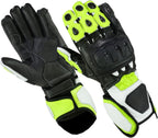 Herren Motorradhandschuhe Schwarz Grün mit Hartschutz und langer Stulpe