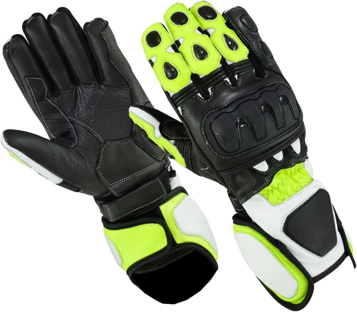 Herren Motorradhandschuhe Schwarz Grün mit Hartschutz und langer Stulpe