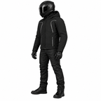 Softshell Motorradjacke Herren Schwarz mit abnehmbarer Kapuze und Reflexdetails