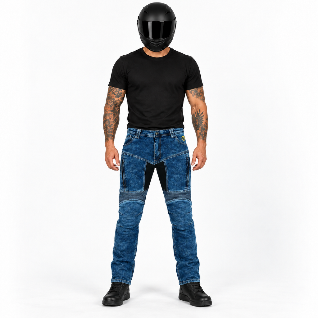 Motorradjeans mit Stretch und Belüftung – Herausnehmbare Knie- und Hüftprotektoren