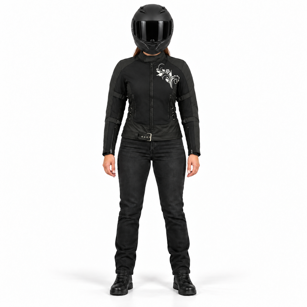 Damen Sommer-Motorradjacke in Schwarz mit Mesh und CE-Protektoren – Kurzer Schnitt