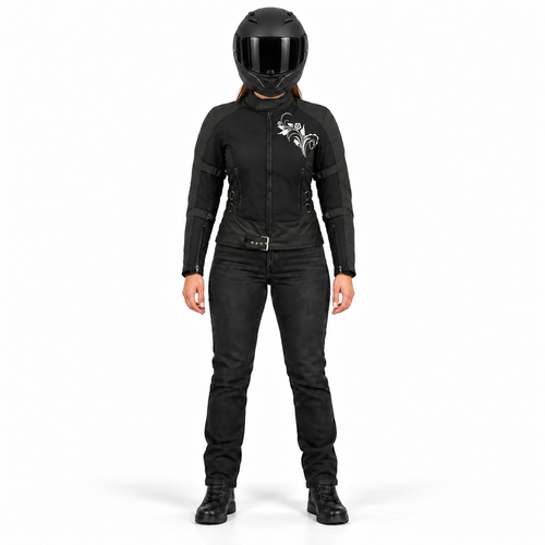 Damen Sommer-Motorradjacke in Schwarz mit Mesh und CE-Protektoren – Kurzer Schnitt