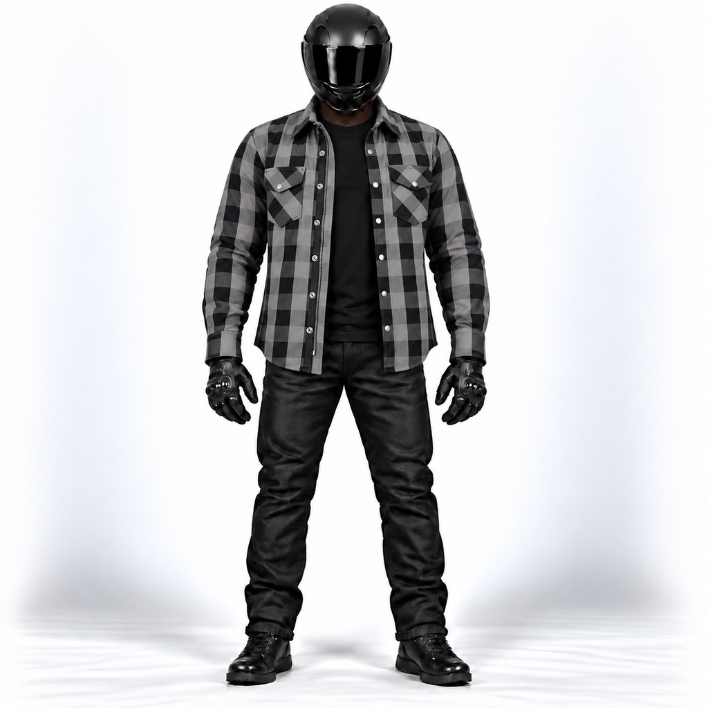 Motorrad Holzfällerhemd Herren mit Aramid-Verstärkung und CE-Protektoren – Biker Flanellhemd