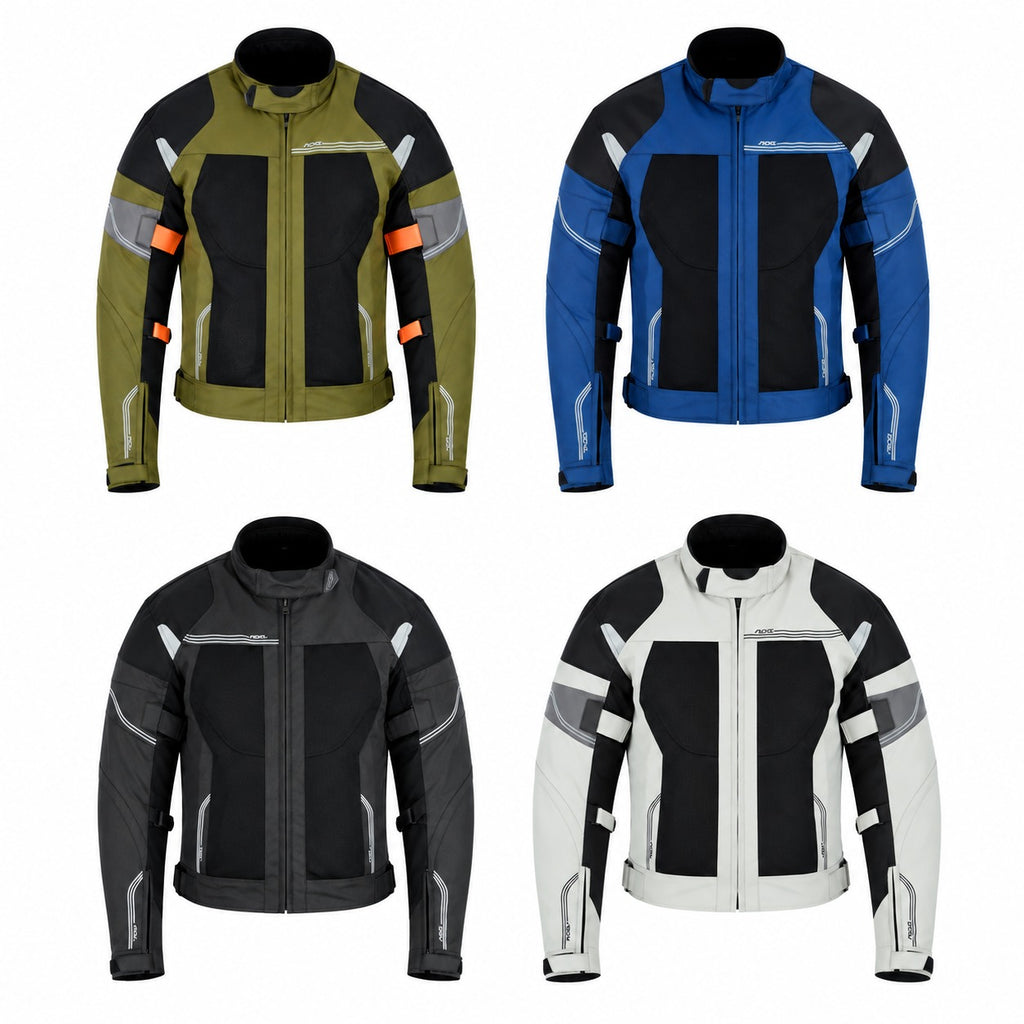 Herren Motorradjacke Sommer in Schwarz, Blau & Grau mit CE-Protektoren