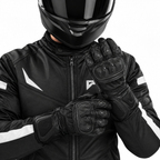 Herren Motorradhandschuhe Schwarz mit Knöchelprotektor und Langschaft