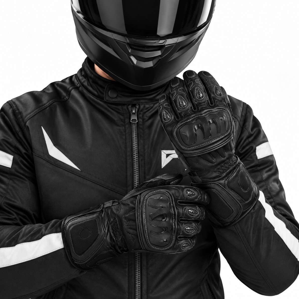 Herren Motorradhandschuhe Schwarz mit Knöchelprotektor und Langschaft