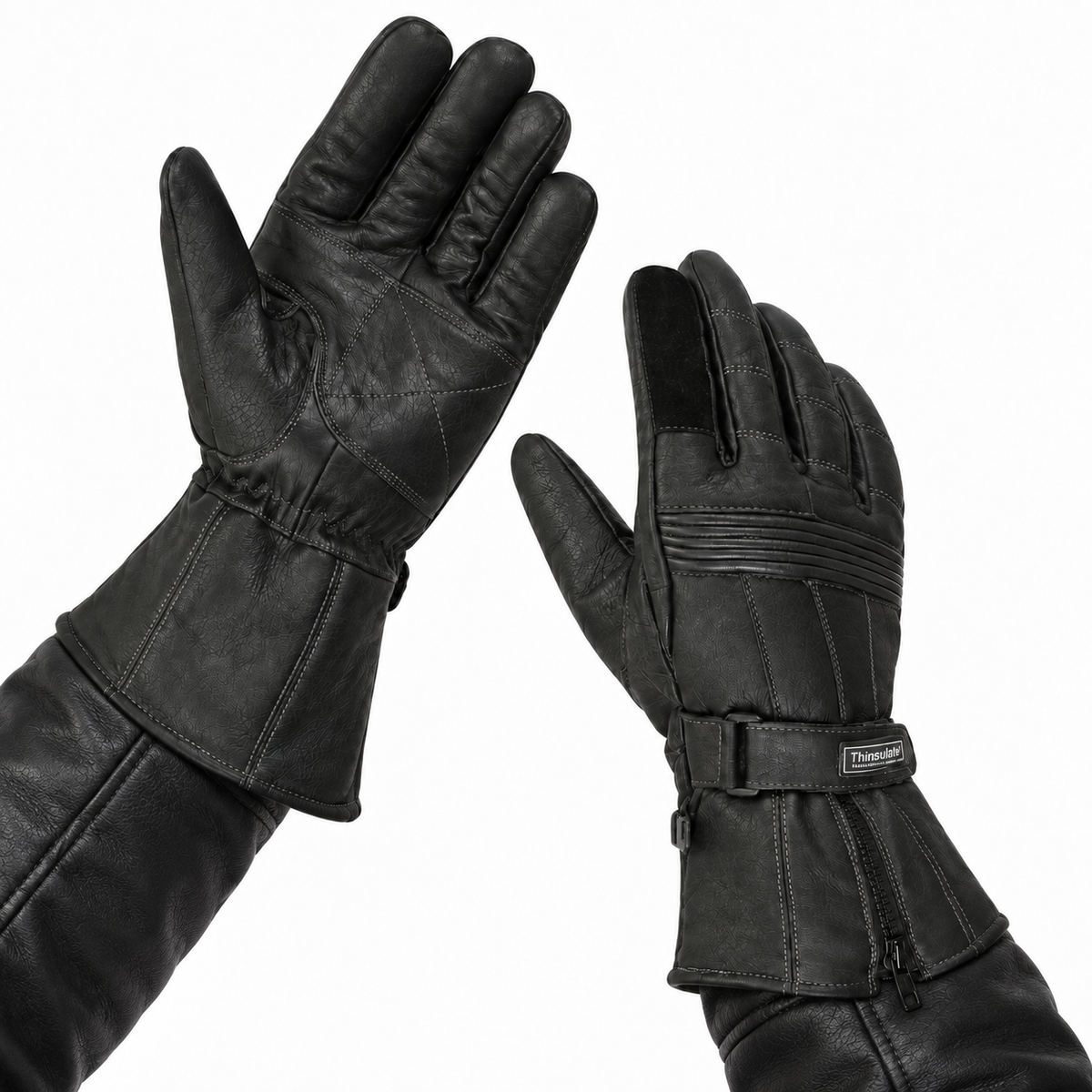 Herren Motorradhandschuhe mit langer Stulpe und Reißverschluss