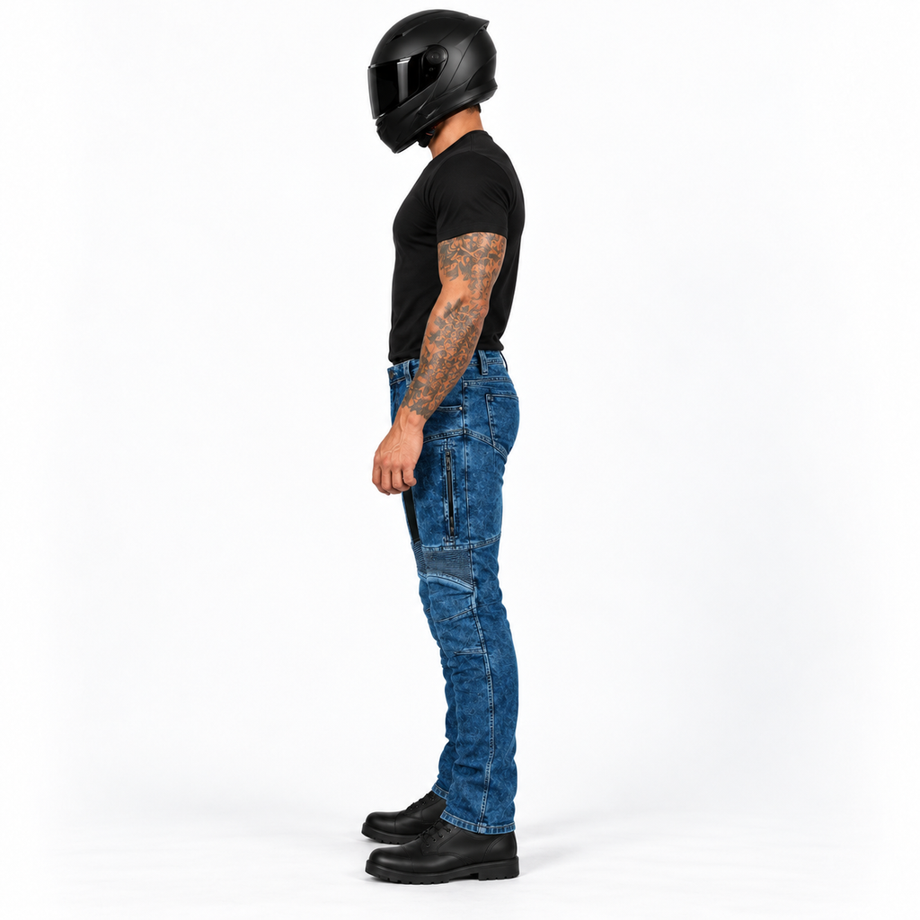 Motorradjeans mit Stretch und Belüftung – Herausnehmbare Knie- und Hüftprotektoren